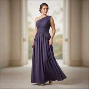 Bill Levkoff Plum One-Shoulder A-Line Gown - Bridesmaid Formal Evening Dress - 8